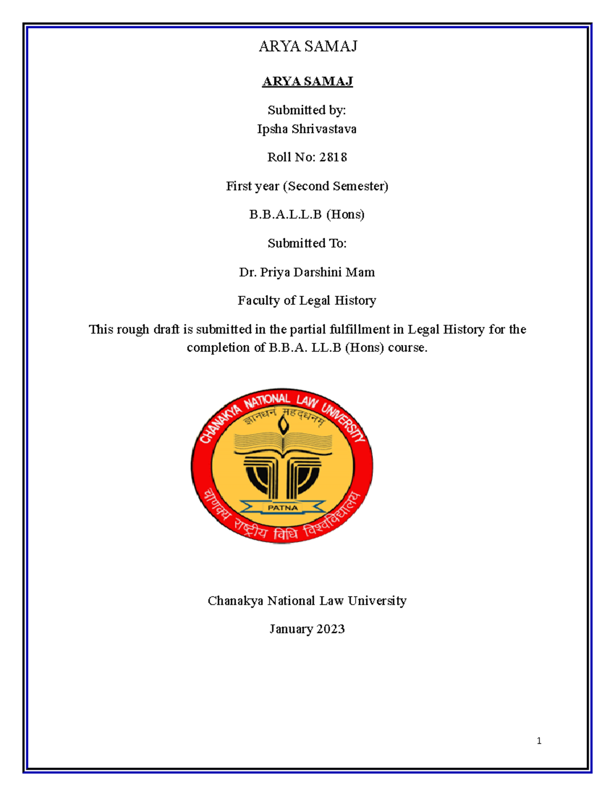 ARYA Samaj RD PD MAA ARYA SAMAJ Submitted by Ipsha Shrivastava