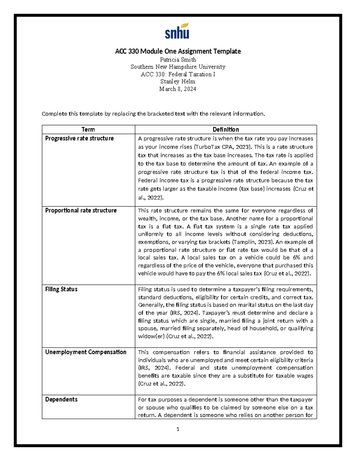 1-4 Assignment Tax Terms - ACC 330 Module One Assignment Template ...