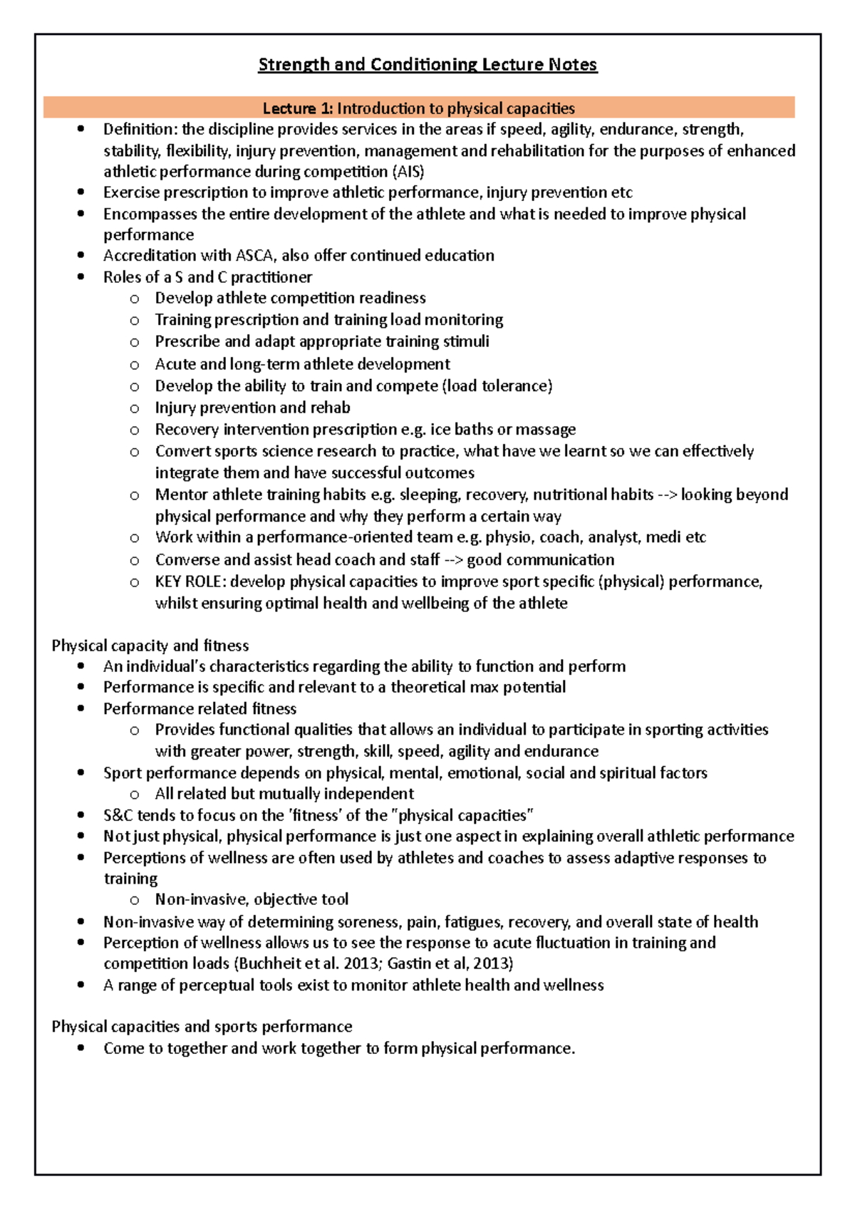 Strength and Conditioning Lecture Notes ice baths or massage o