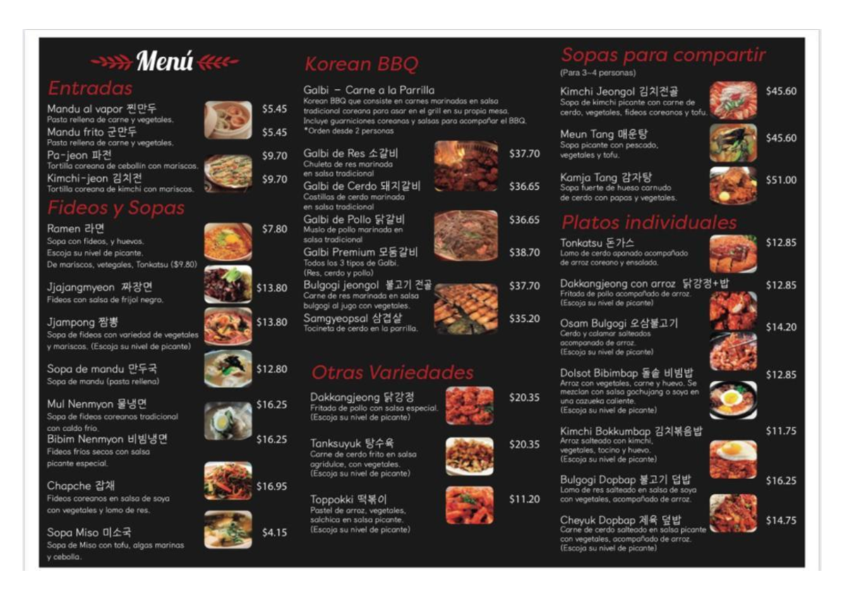 Menu Bonga - Menú de Gastronomía Coreana en Ecuador - Menú Korean BBQ ...