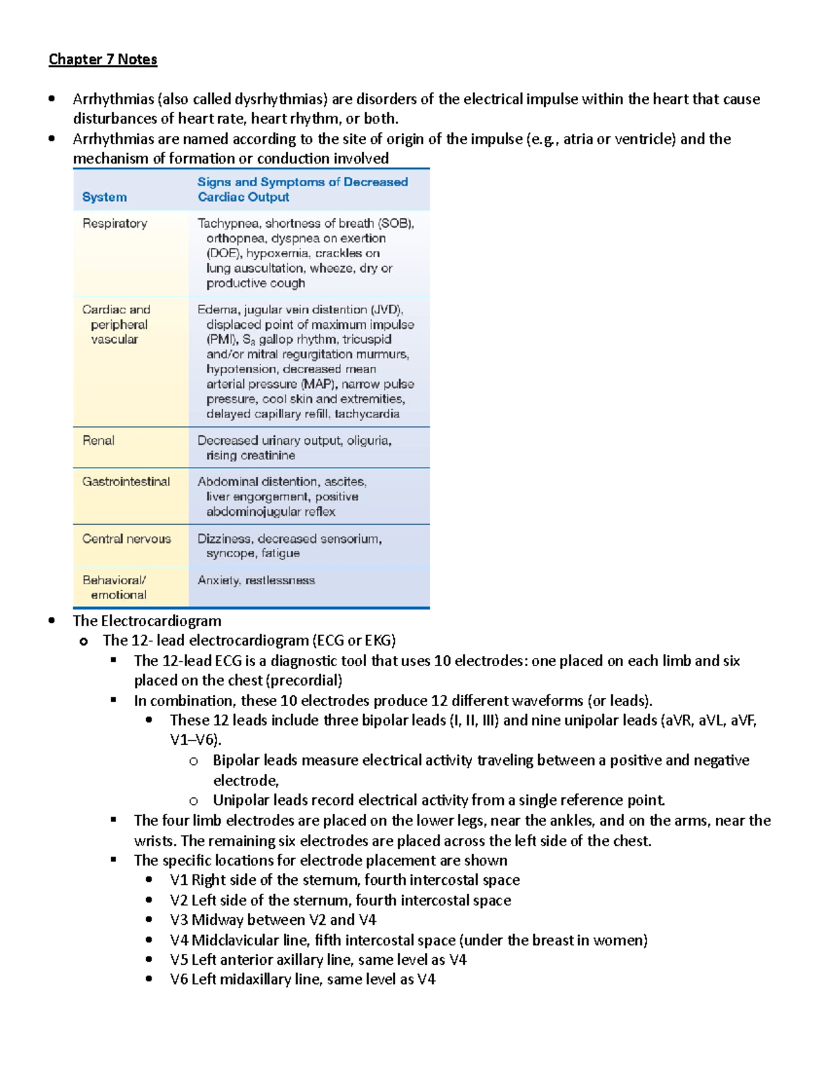 Chapter 7 Notes - Chapter 7 Notes Arrhythmias (also called dysrhythmias ...