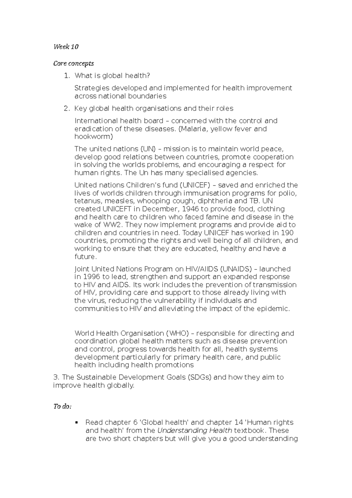 Week 10 Concepts Week 10 Core Concepts 1 What Is Global Health