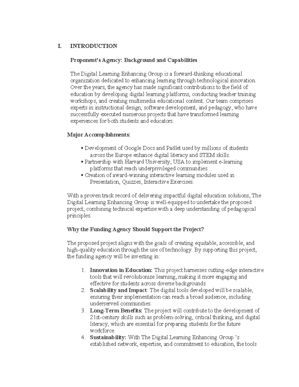 Project- Proposal- Enoeh - I. INTRODUCTION Proponent's Agency ...