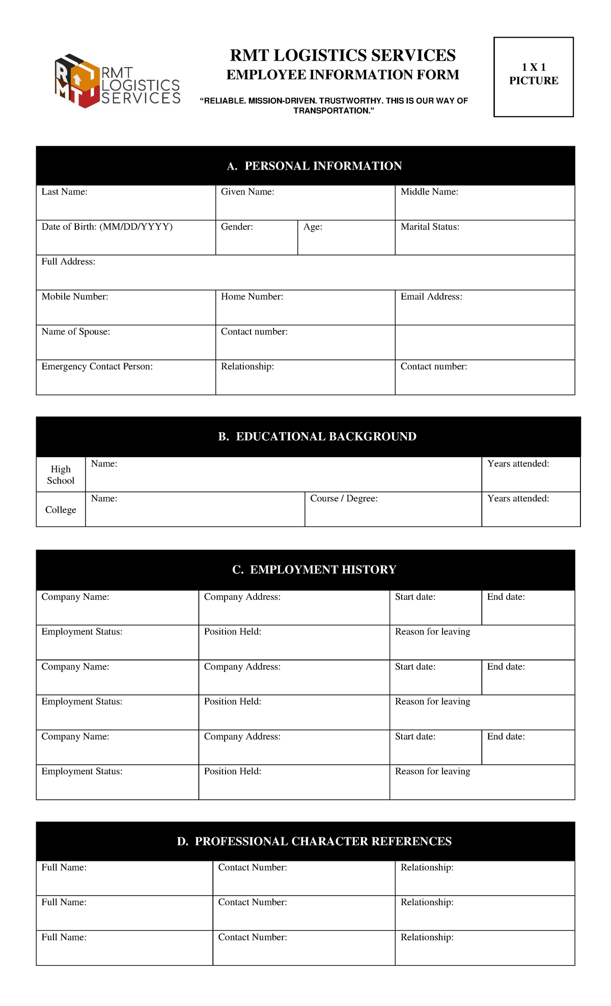 Employee-INFO-FORM -RMT - RMT LOGISTICS SERVICES EMPLOYEE INFORMATION ...