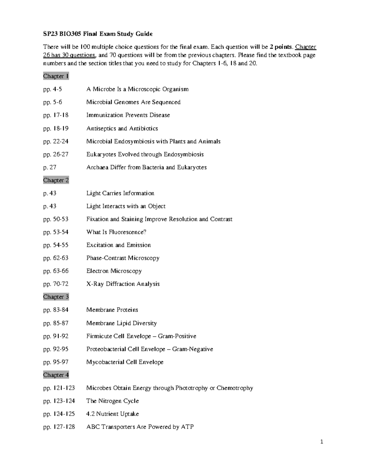 SP23 BIO305 Final Exam Study Guide - 1 SP23 BIO305 Final Exam Study ...
