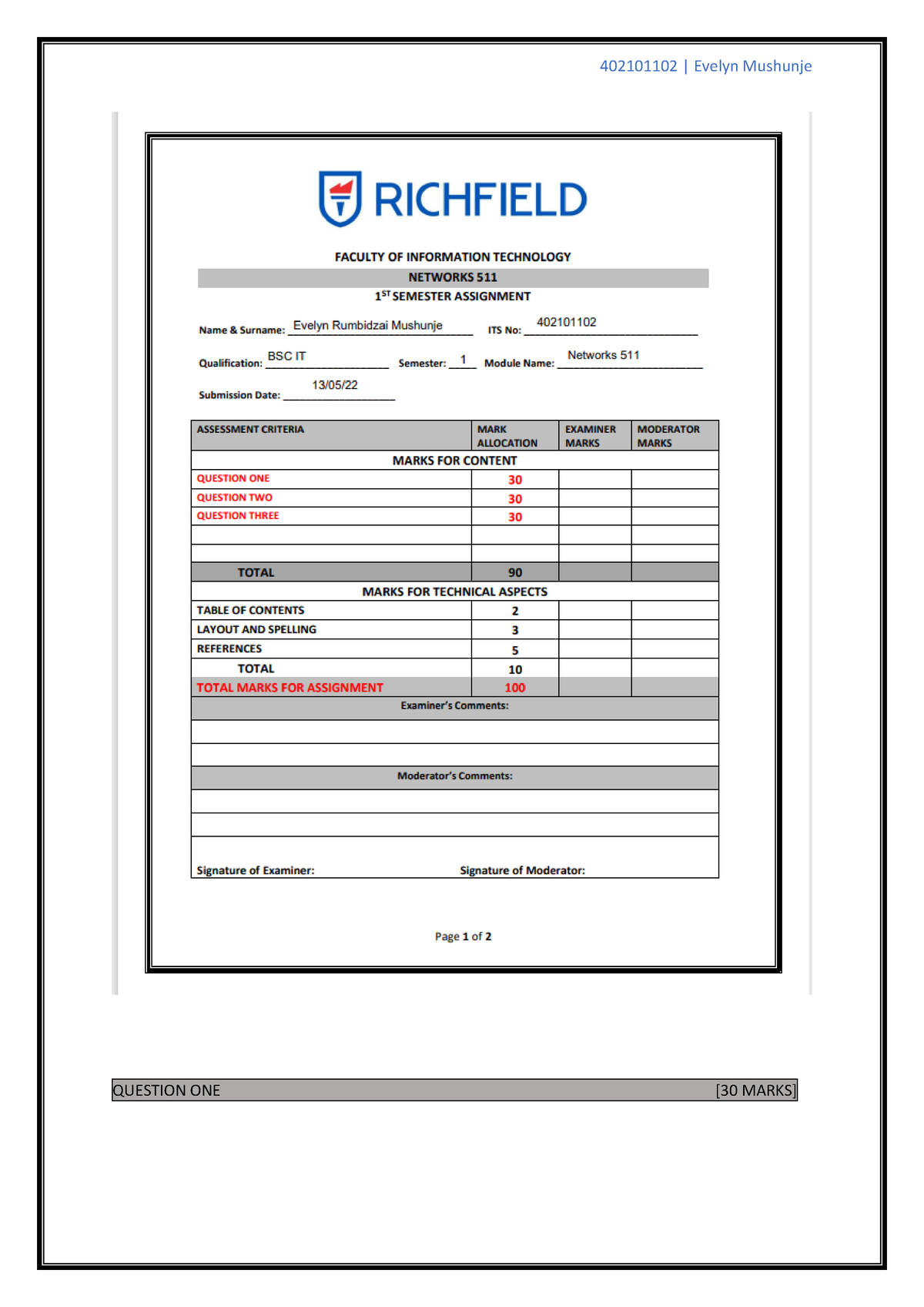 networks 511 assignment