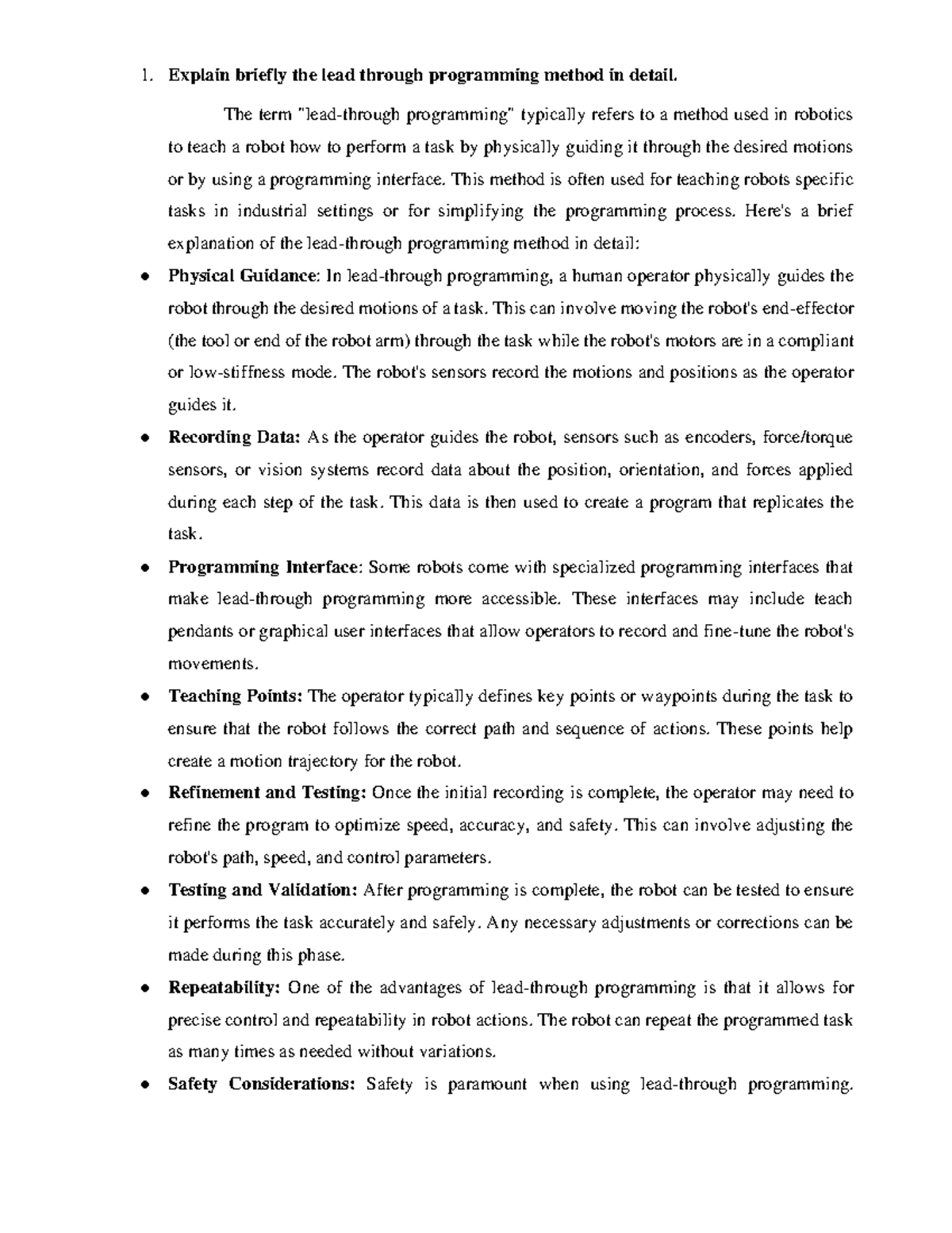 automation in industries - 1. Explain briefly the lead through ...
