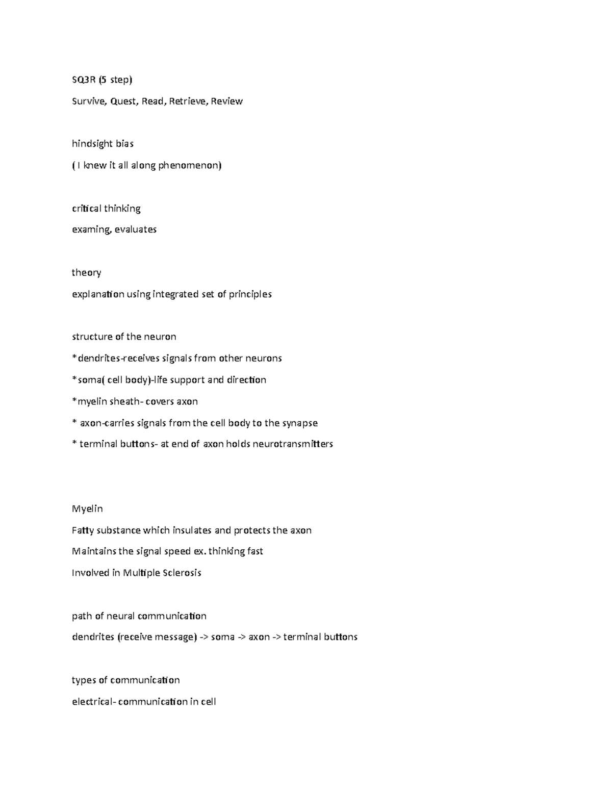 General Psychology PSY 2012 lecture notes 1 - SQ3R (5 step) Survive ...