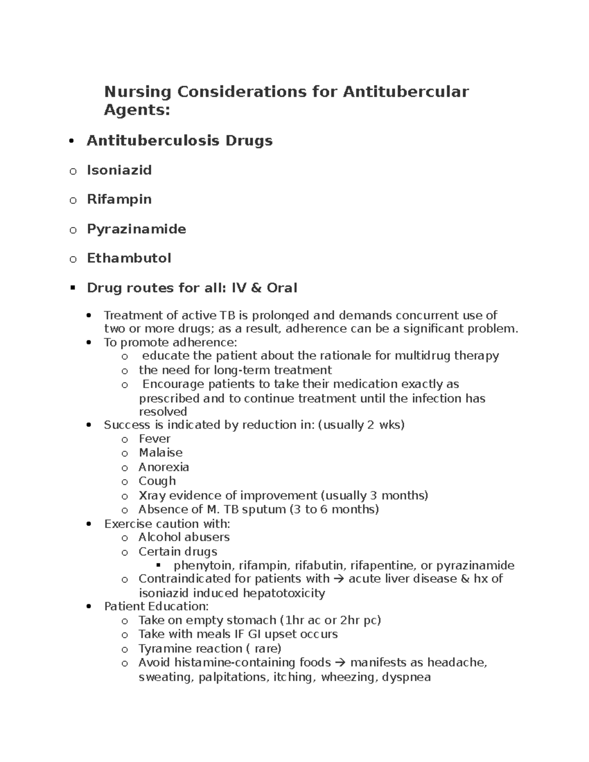 Nursing Considerations for Antitubercular Agents Nursing