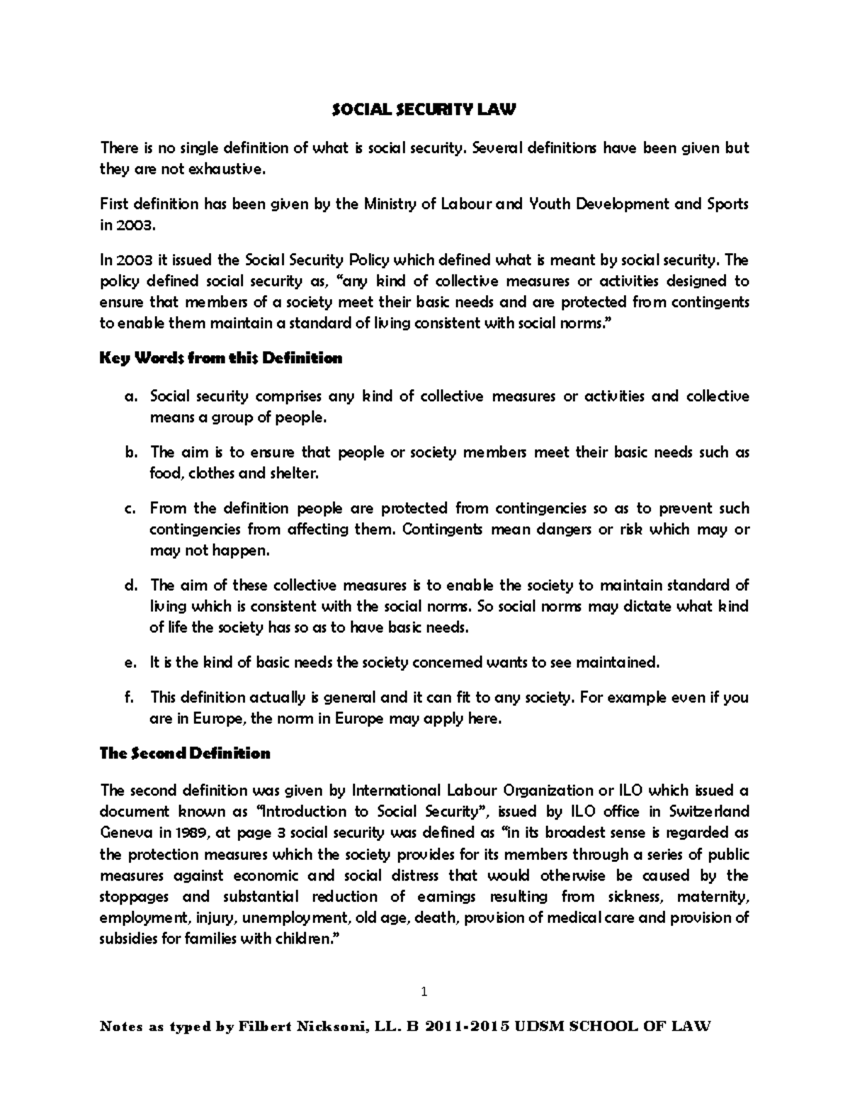 Nicksoni AND Social Security LAW III 1 SOCIAL SECURITY LAW There is