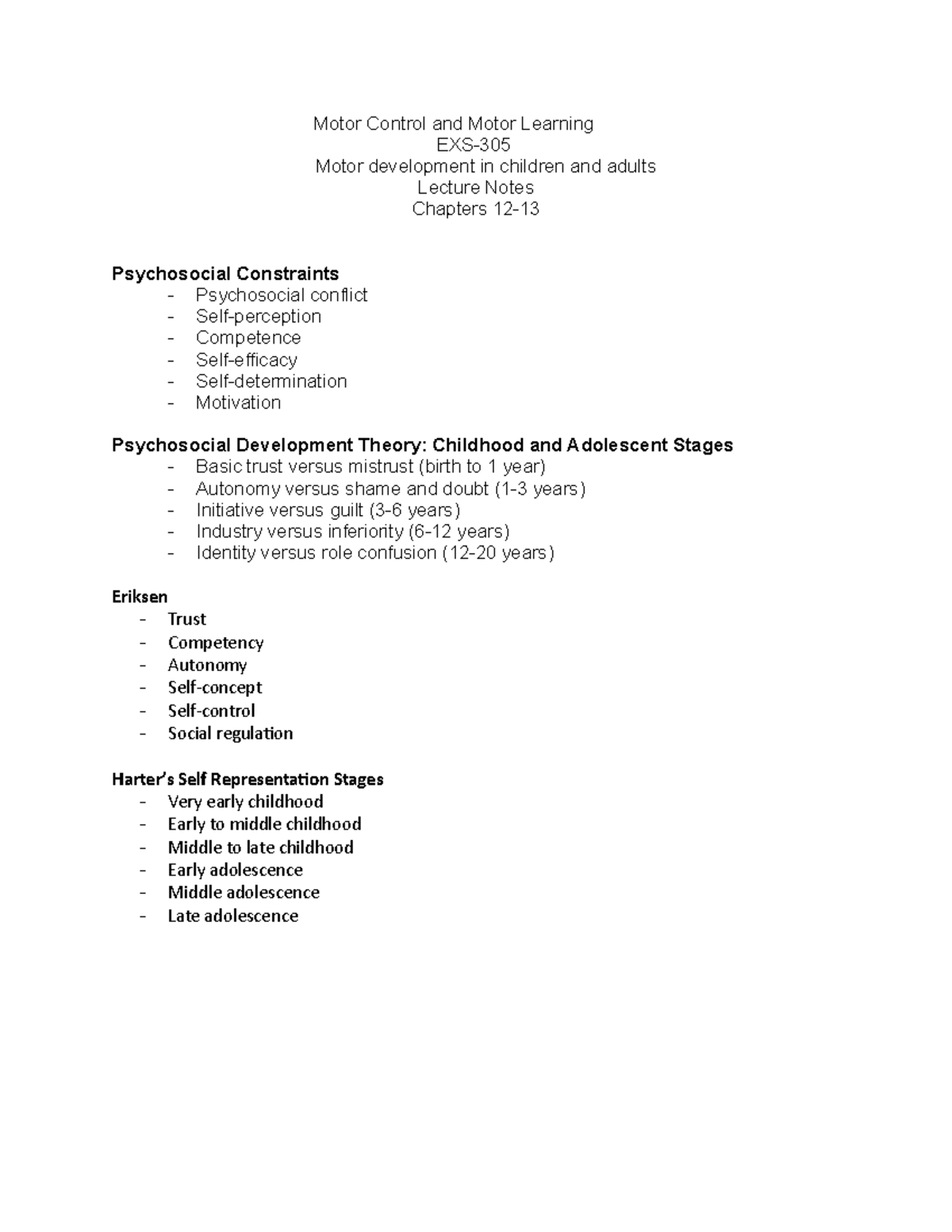 Chapters 12-13 - Notes - Motor Control And Motor Learning EXS- Motor ...