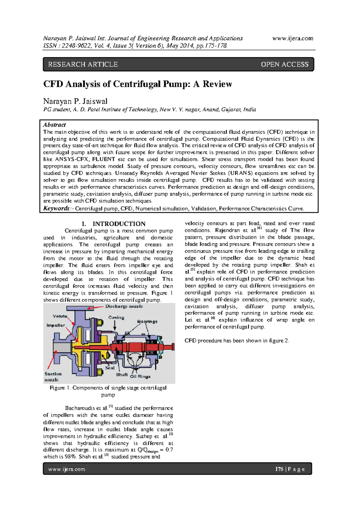 CFD Analysis of Centrifugal Pump A Revie - ISSN : 2248-9622, Vol. 4 ...