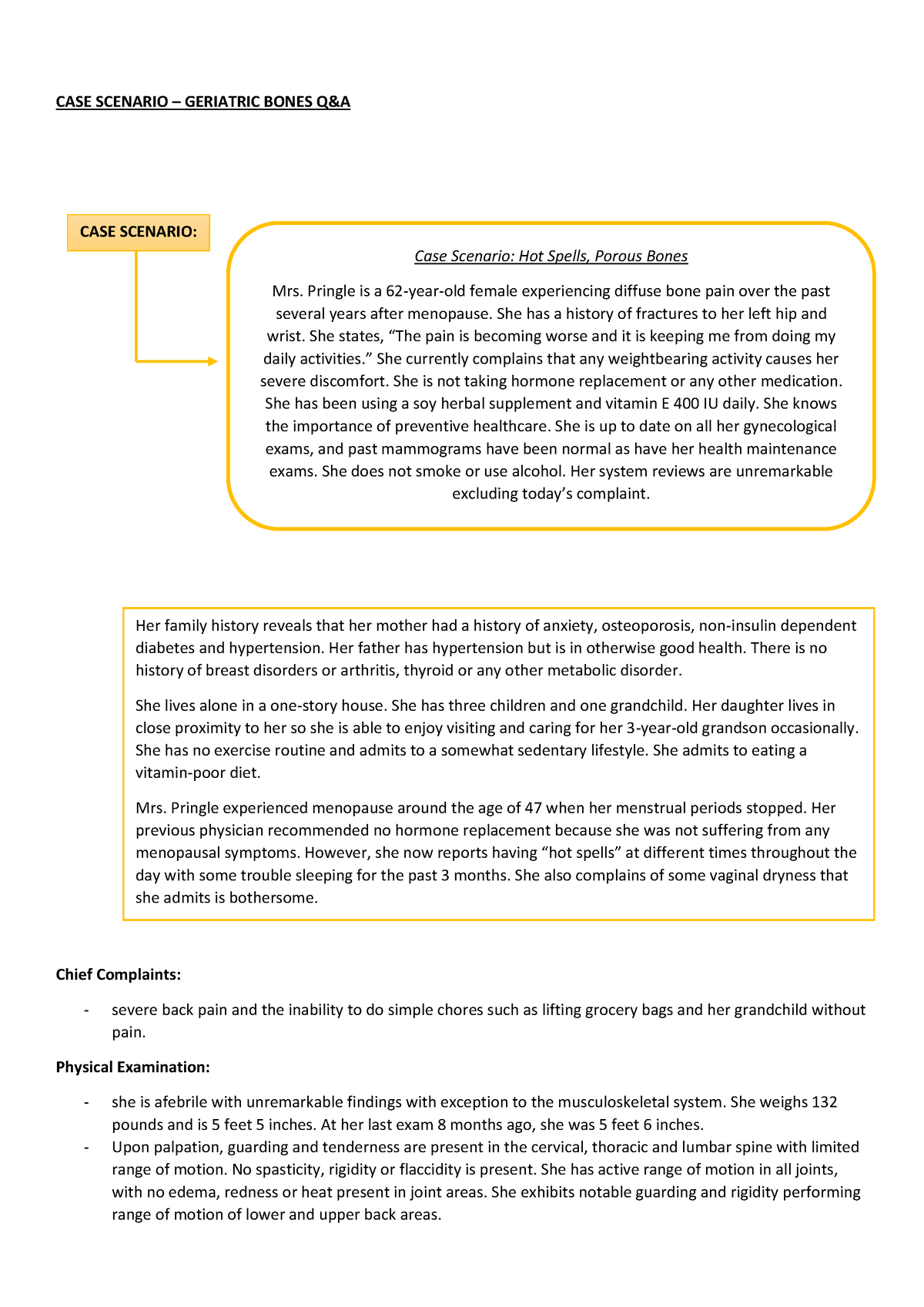 gerontology nursing case studies with questions and answers