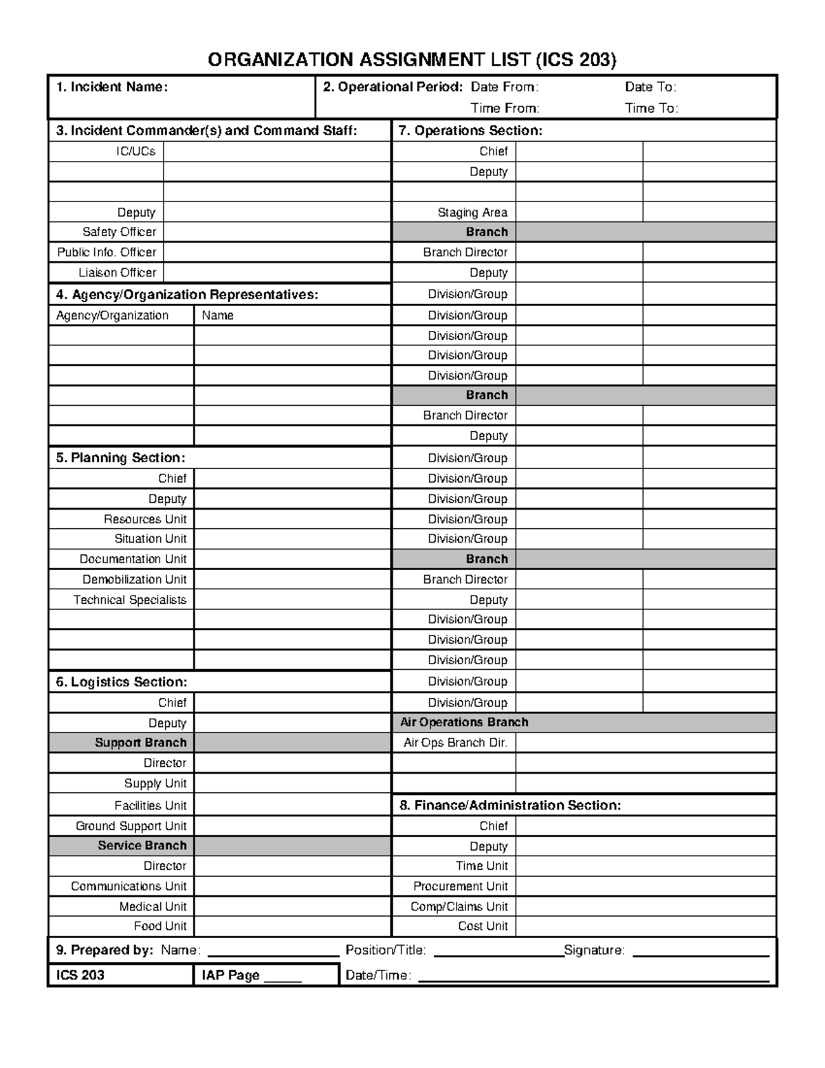 ICS 300 HO Appendix ICS Form 203 2 - ORGANIZATION ASSIGNMENT LIST (ICS ...