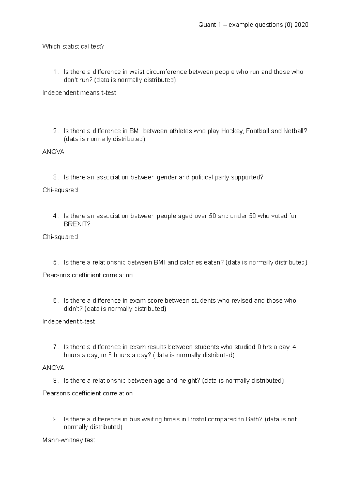 Practice questions 0 - Quant 1 – example questions (0) 2020 Which ...