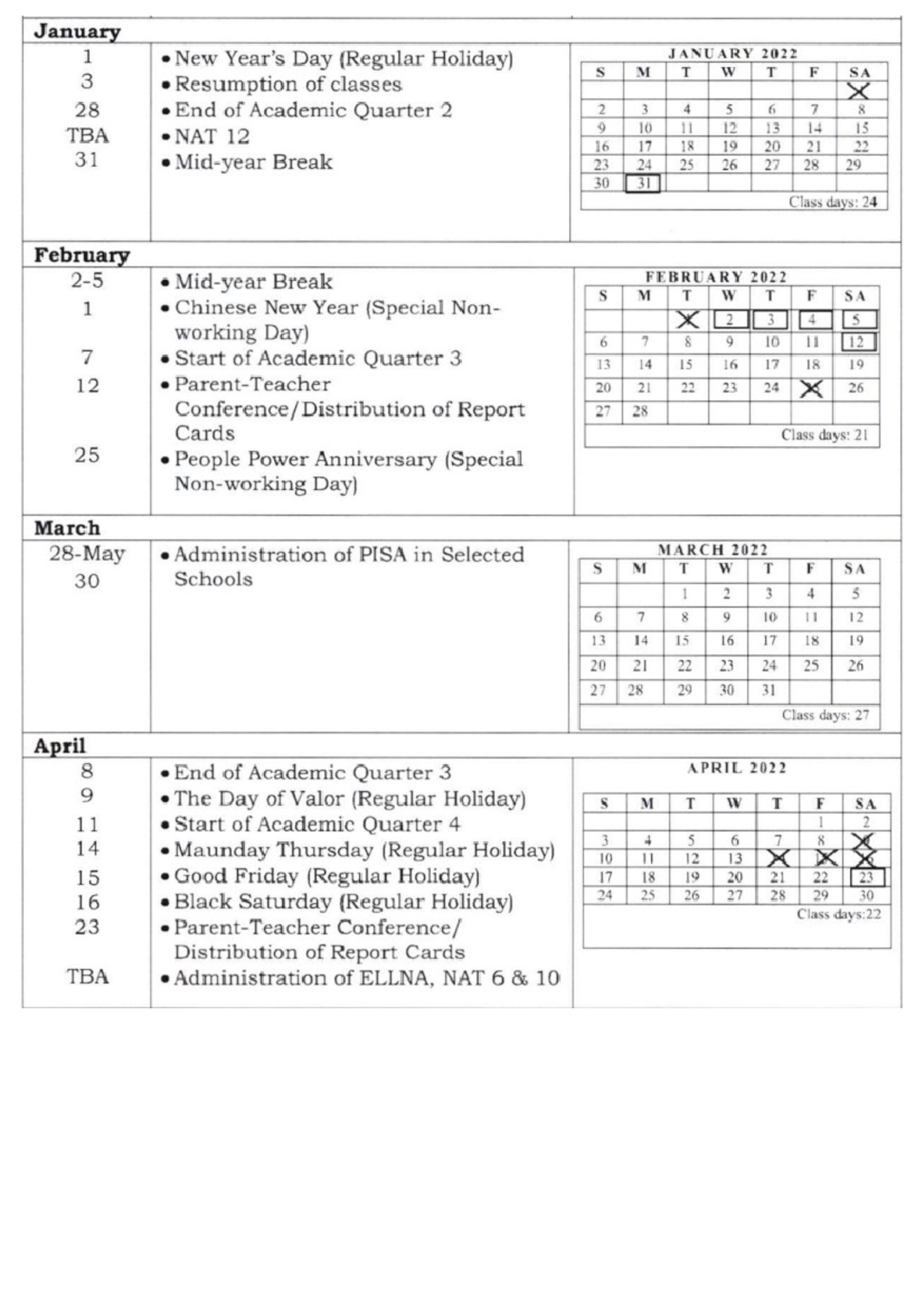 School calendar - sdfsd - General Education - Studocu