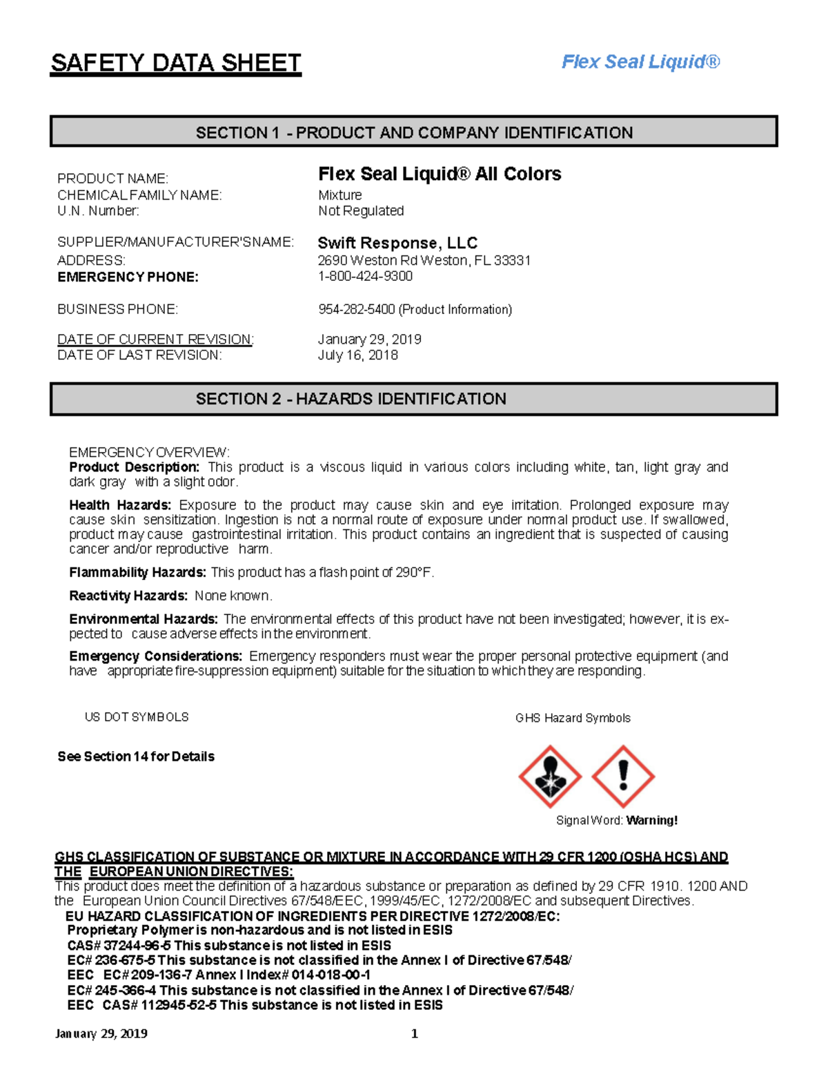 HS FLEX SEAL White - Descripción - SAFETYDATASHEET SECTION1 ...
