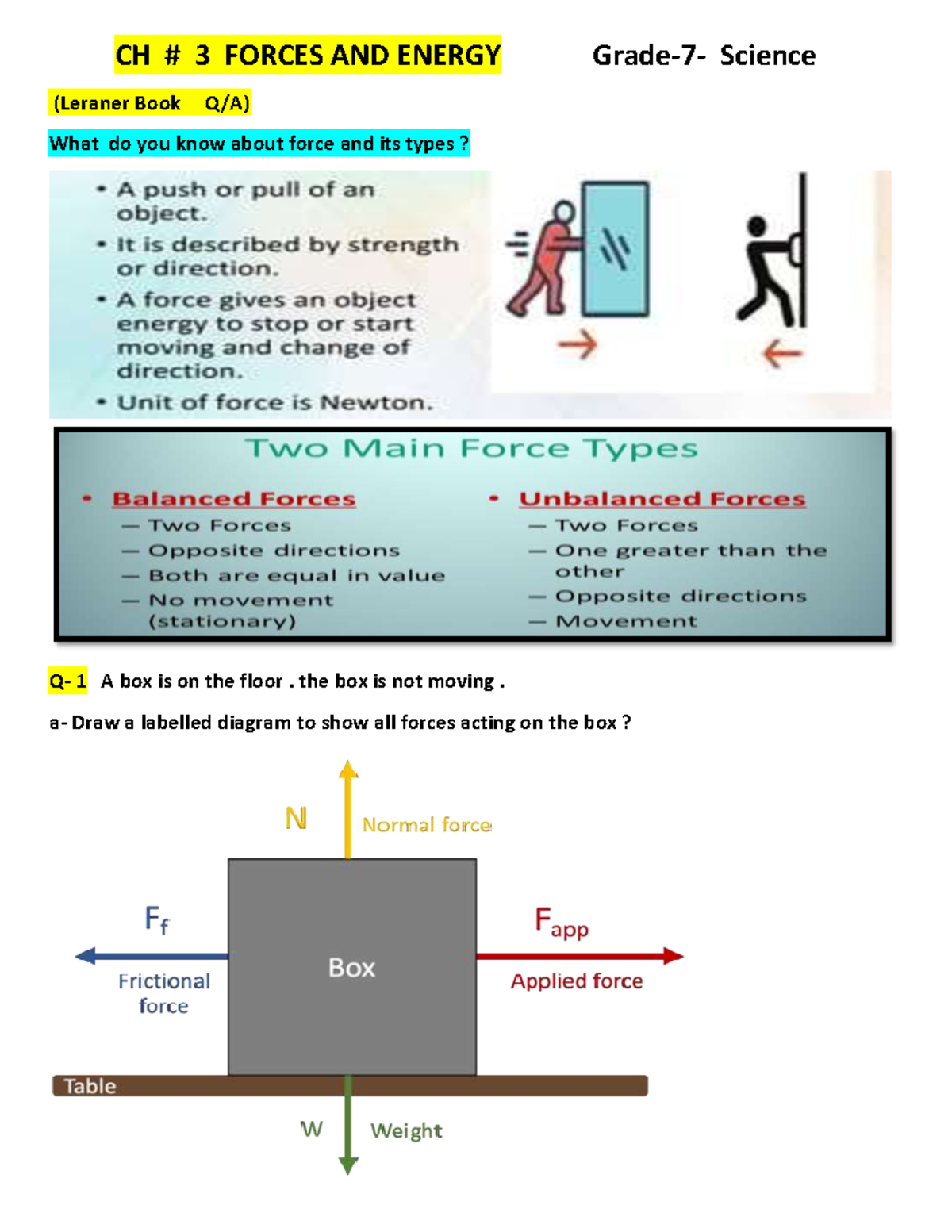 Forces and Energy ch-3 grade 7 - CH # 3 FORCES AND ENERGY Grade-7 ...