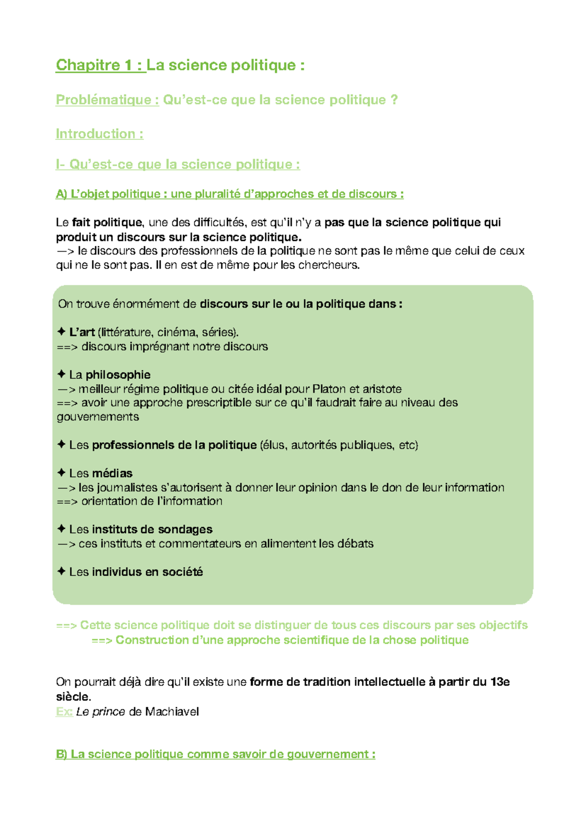 Chapitre 1 - S2 - Chapitre 1 : La science politique : Problématique ...