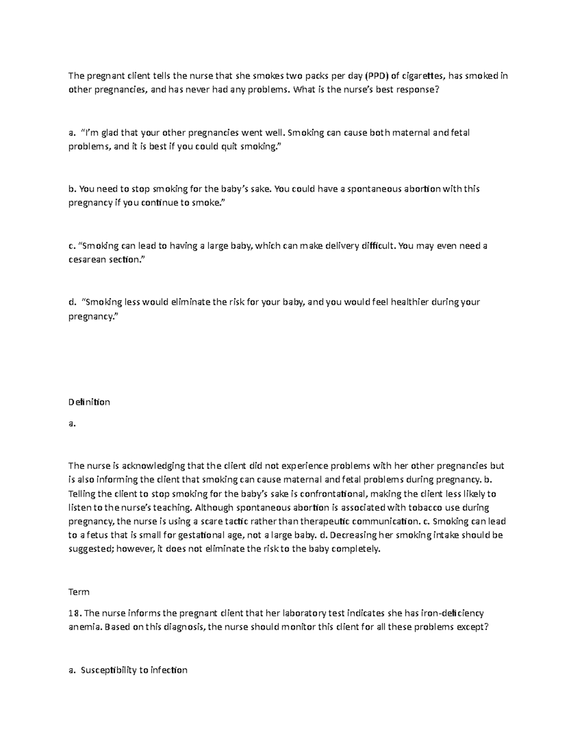 Ob practice questions 7 ob practice The pregnant client tells the