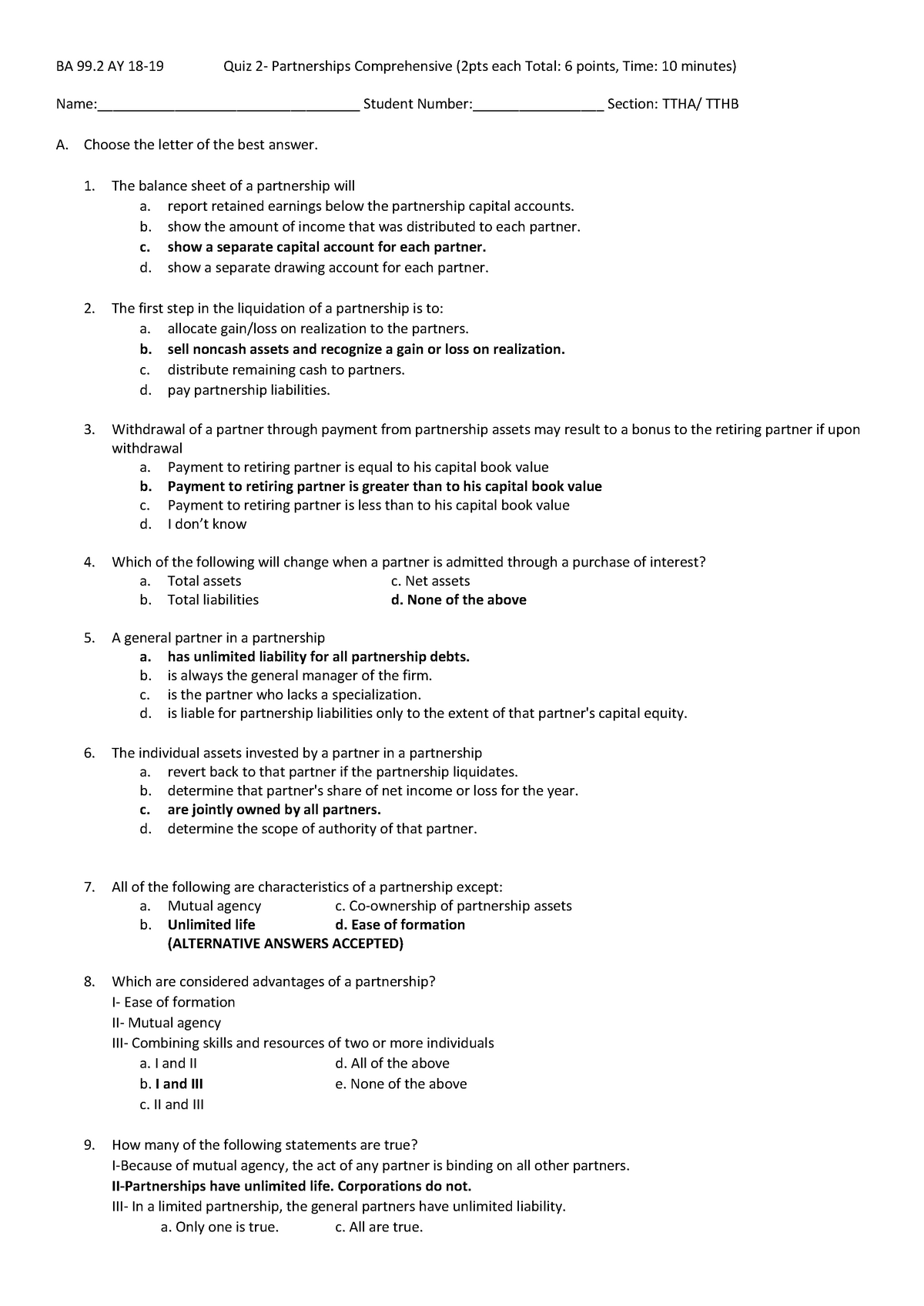 Partnership Quiz 2 - BS in Accountancy - University of the Philippines ...