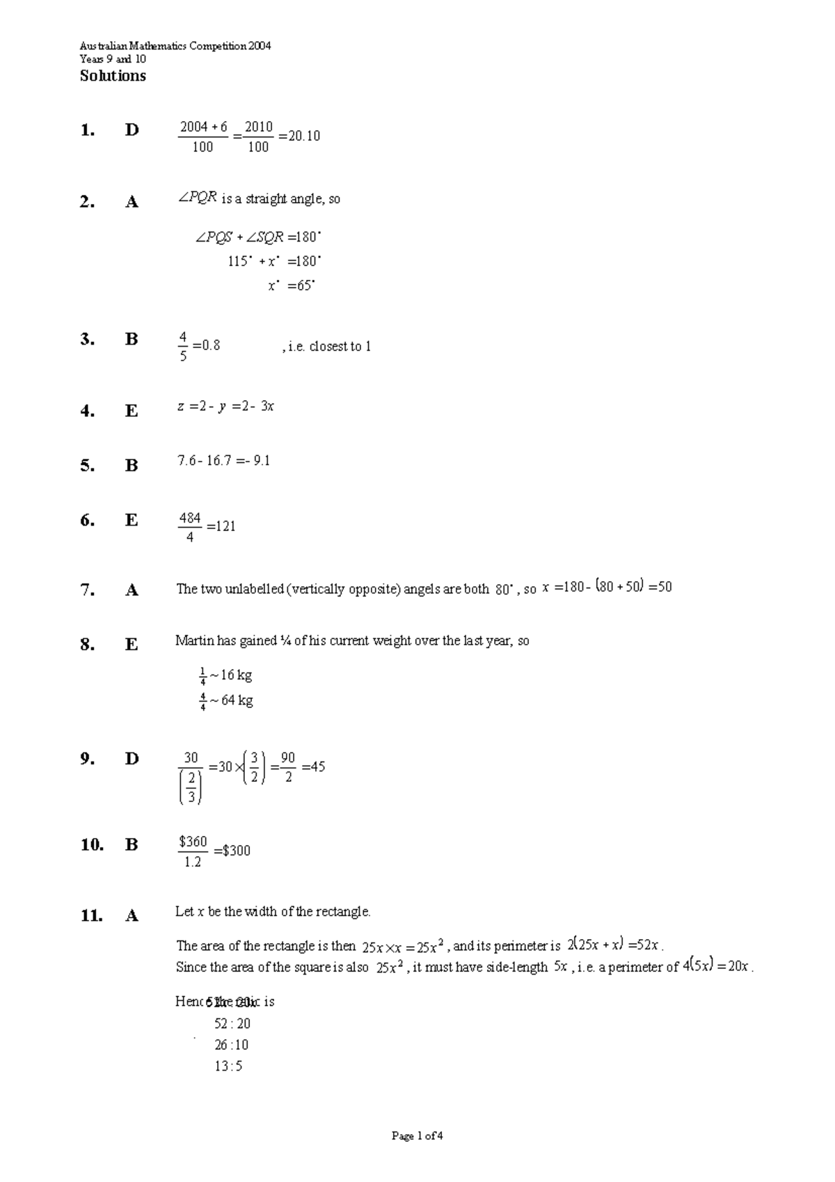 AMC+Years++9+and+10+(Intermediate)+2004 + Solutions - Years 9 and 10 ...