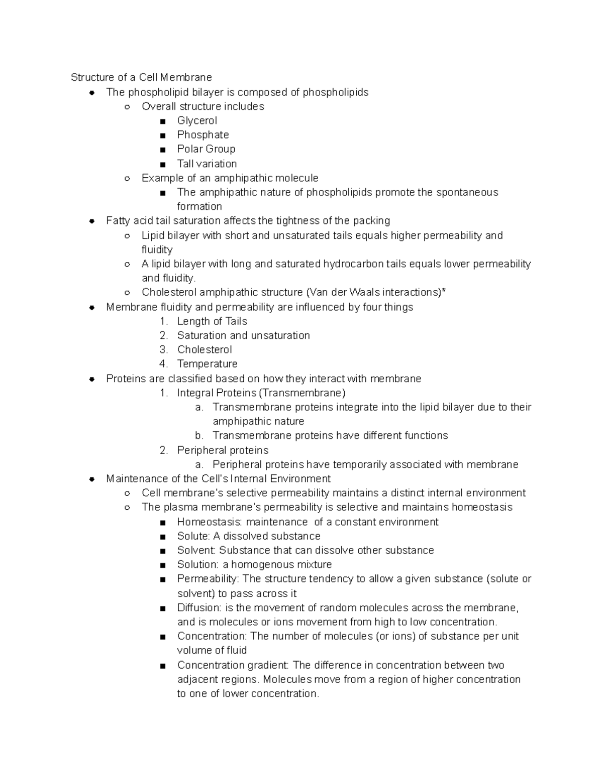 Chapter 5 Notes (bio) - Structure Cell Membranes - Structure of a Cell ...