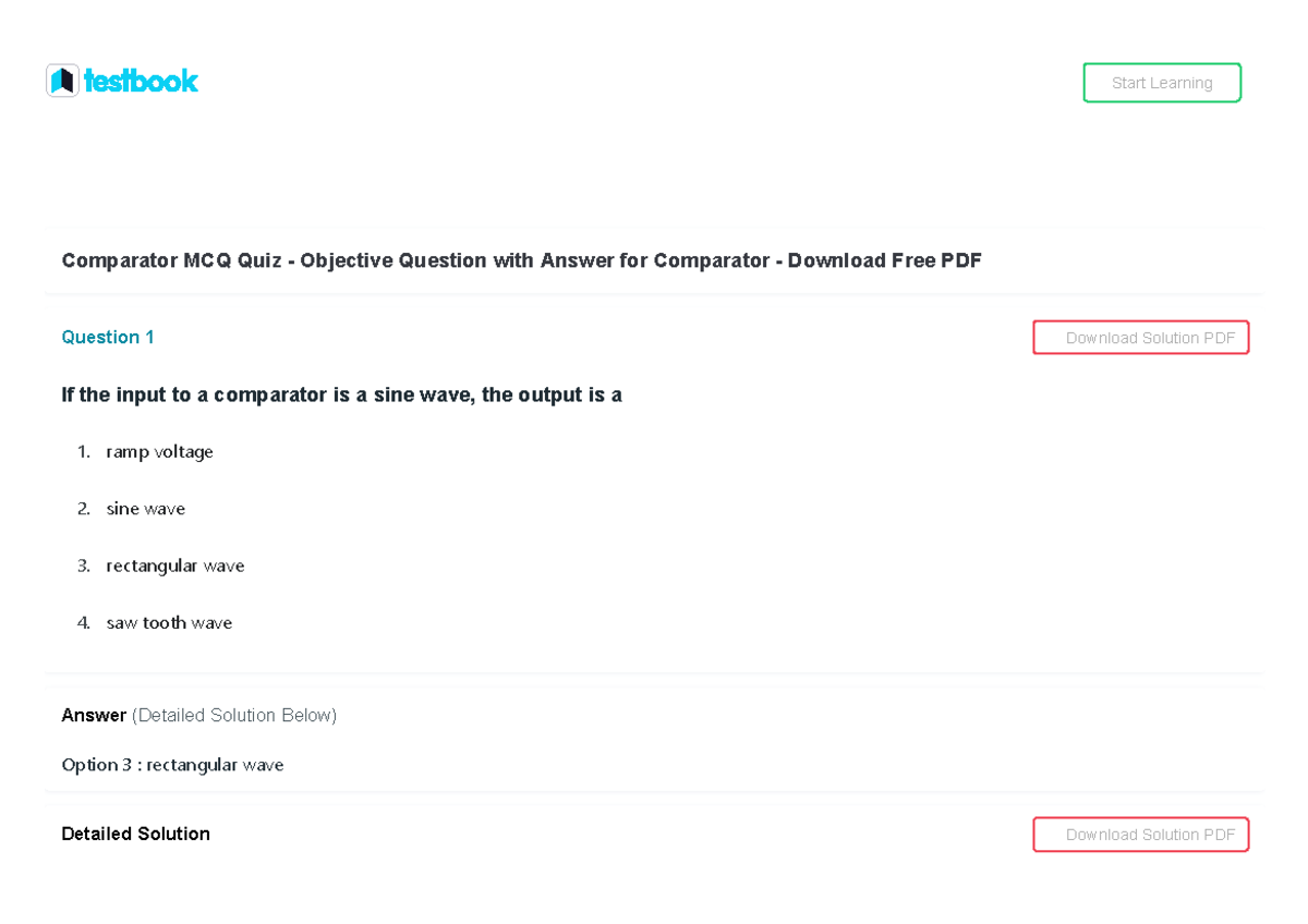 Comparator MCQ [Free PDF] Objective Question Answer for Comparator