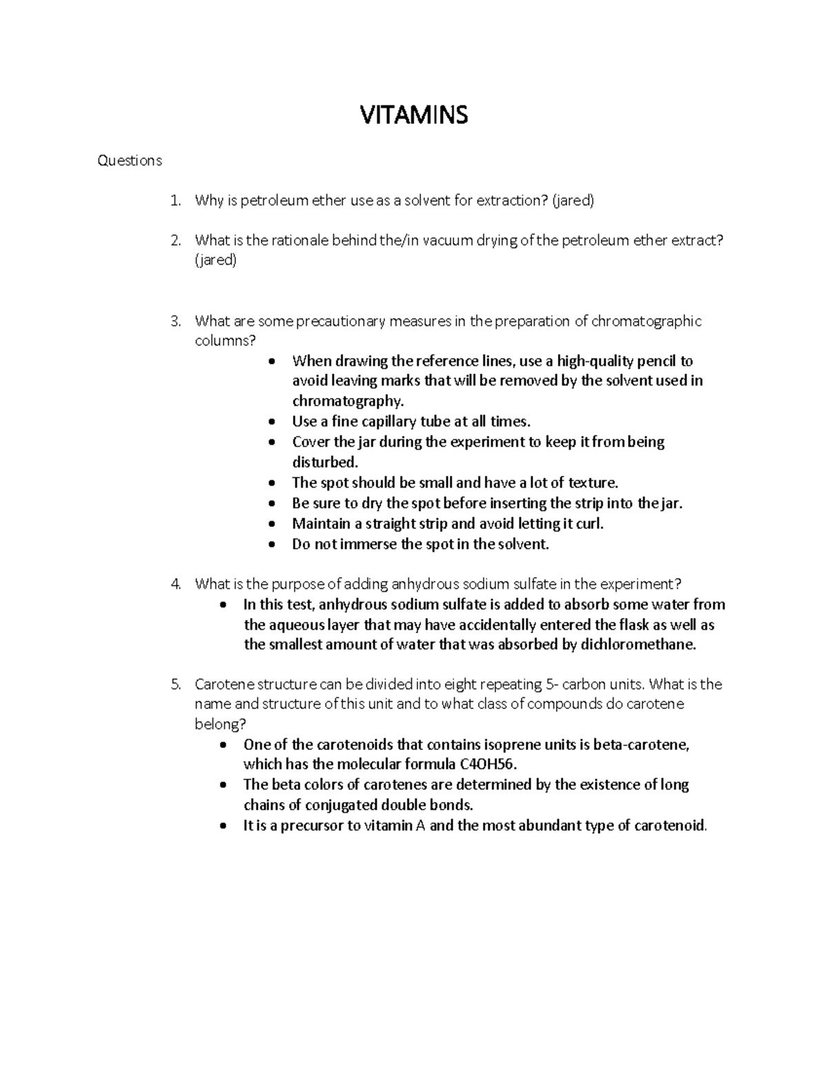 Vitamins lab experiment Nursing Studocu