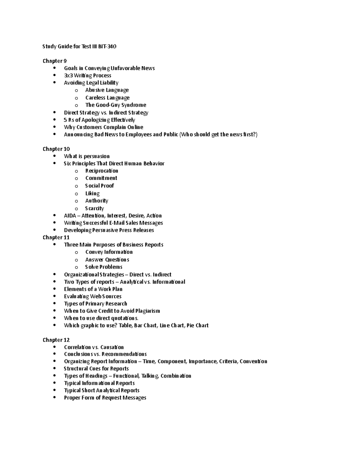 Study Guide Test 3 - Study Guide for Test III BIT- Chapter 9 Goals in ...