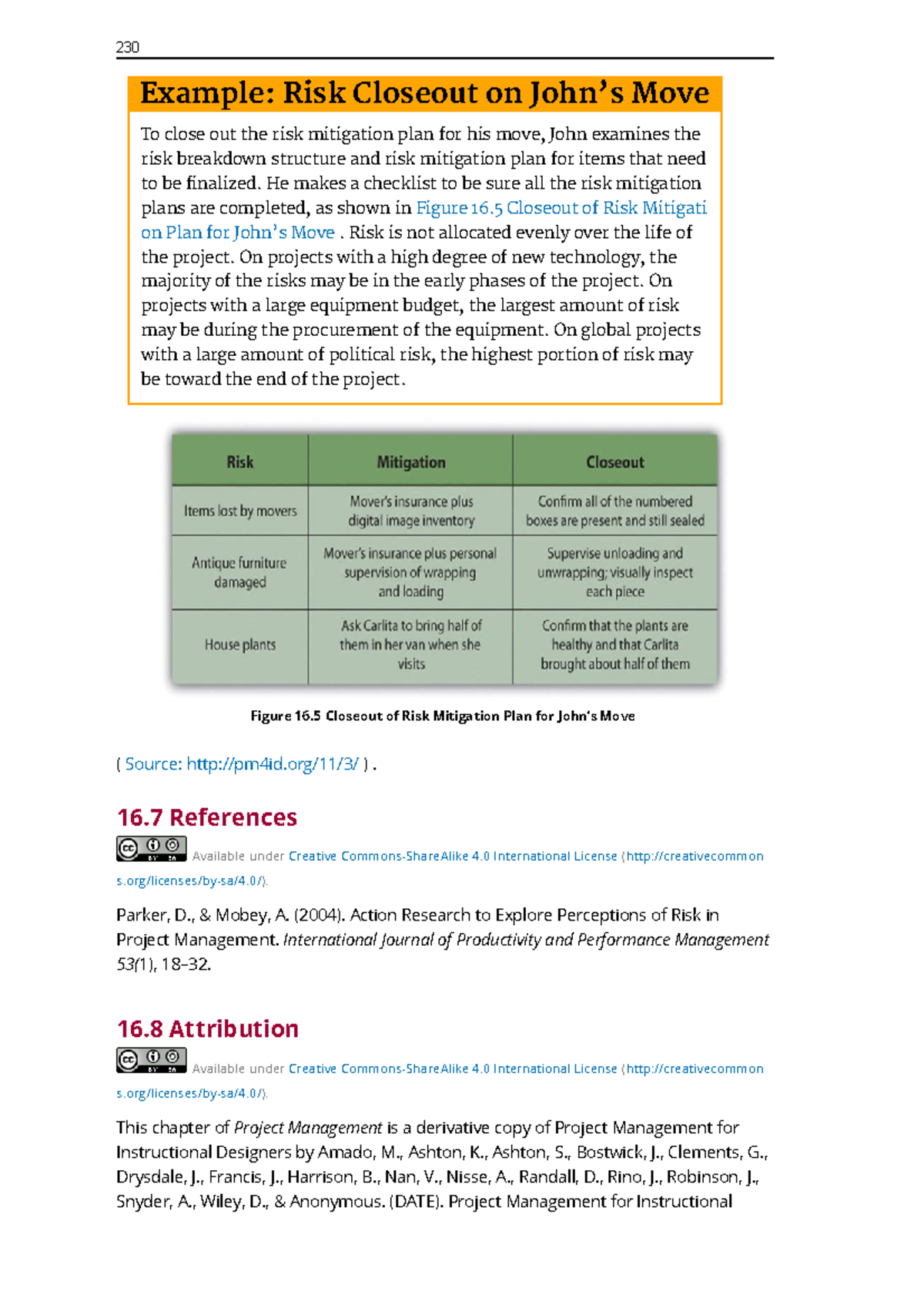 Project Management 15694-15-262-76 - Example: Risk Closeout on John’s ...
