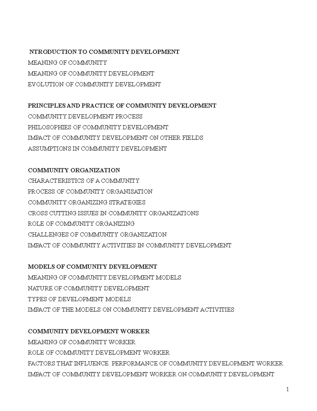 Introduction TO Community Development - NTRODUCTION TO COMMUNITY ...