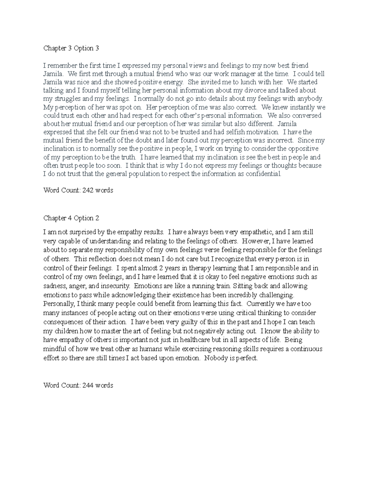 Chapter 3 and 4 Reflection - Chapter 3 Option 3 I remember the first ...