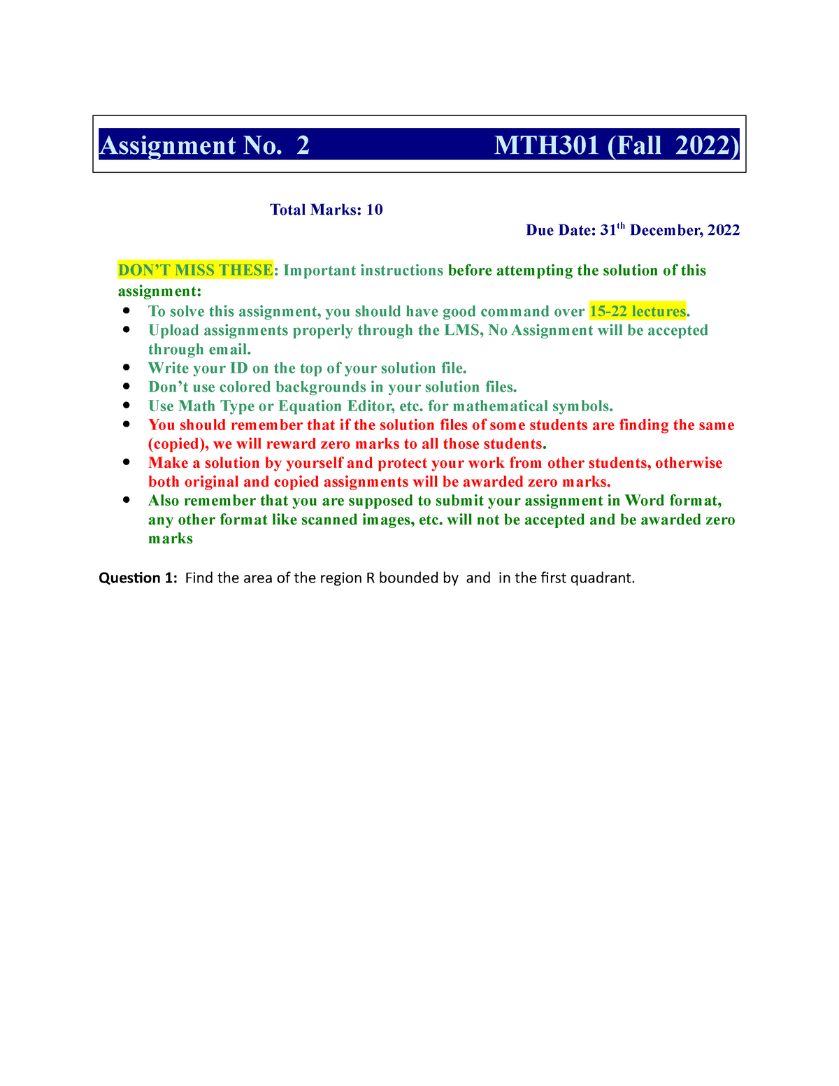 mth301 assignment 2 solution 2022 pdf
