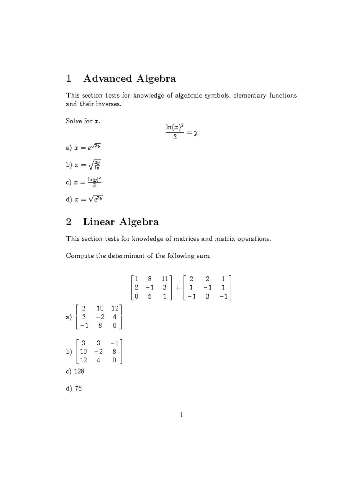 QPT Example questions Final 6 - 1 Advanced Algebra This section tests ...