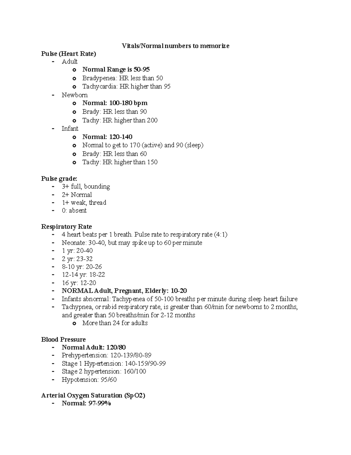 Health assessment Vitals - Vitals/Normal numbers to memorize Pulse ...