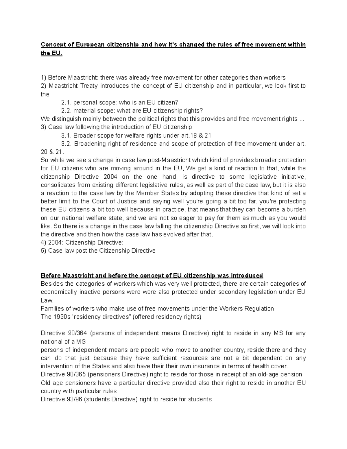 Free Movement of Persons Lecture - Concept of European citizenship and ...