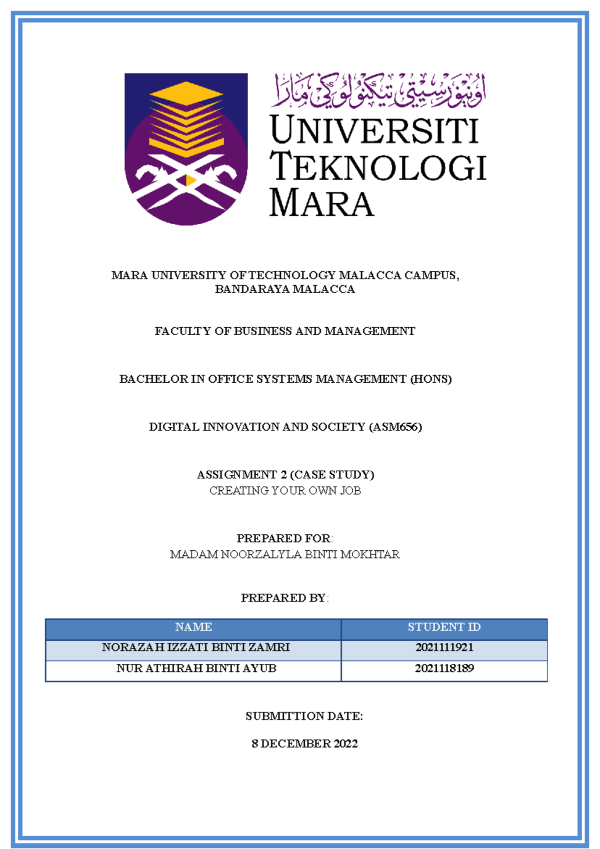 ASM656 Assignment 2 CASE Study FULL Report Creating OWN JOB - MARA ...