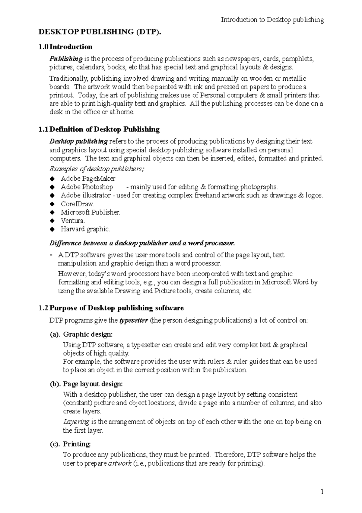 Introduction to DTP - dtp notes - Introduction to Desktop publishing ...