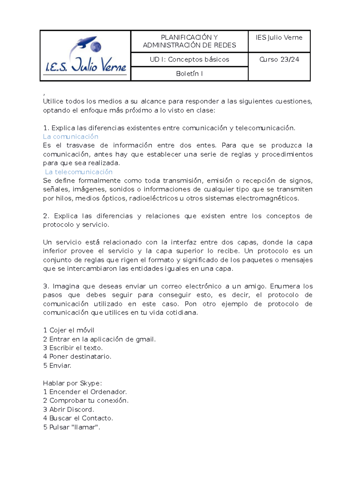 Boletín 1. Tema 1 - dsadas - ADMINISTRACIÓN DE REDES UD I: Conceptos ...