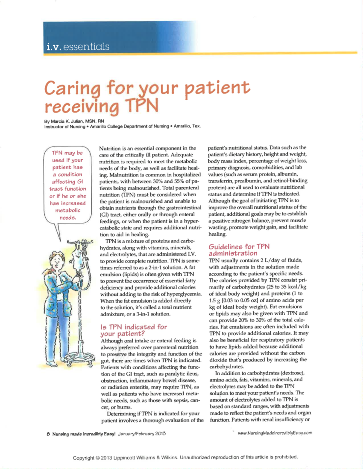 TPN - tpn lecture notes - Nur101 - Studocu