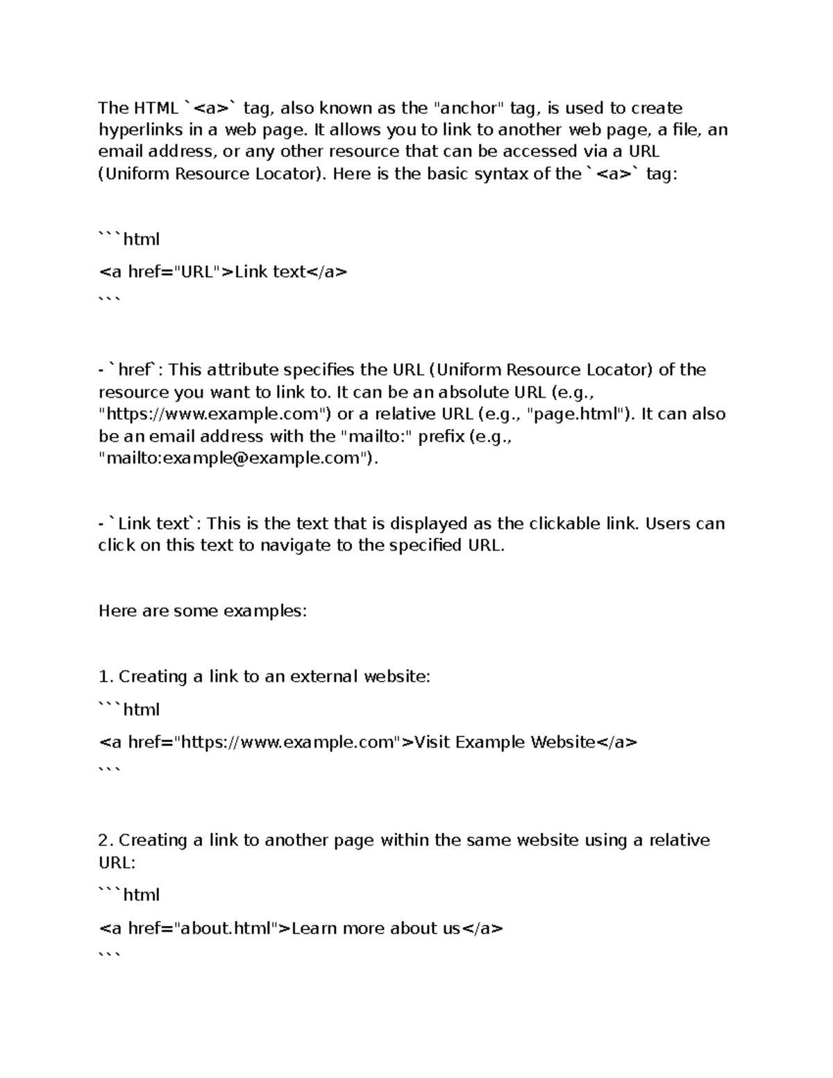 A tag - Detailed explanations about this topic. - The HTML tag, also ...