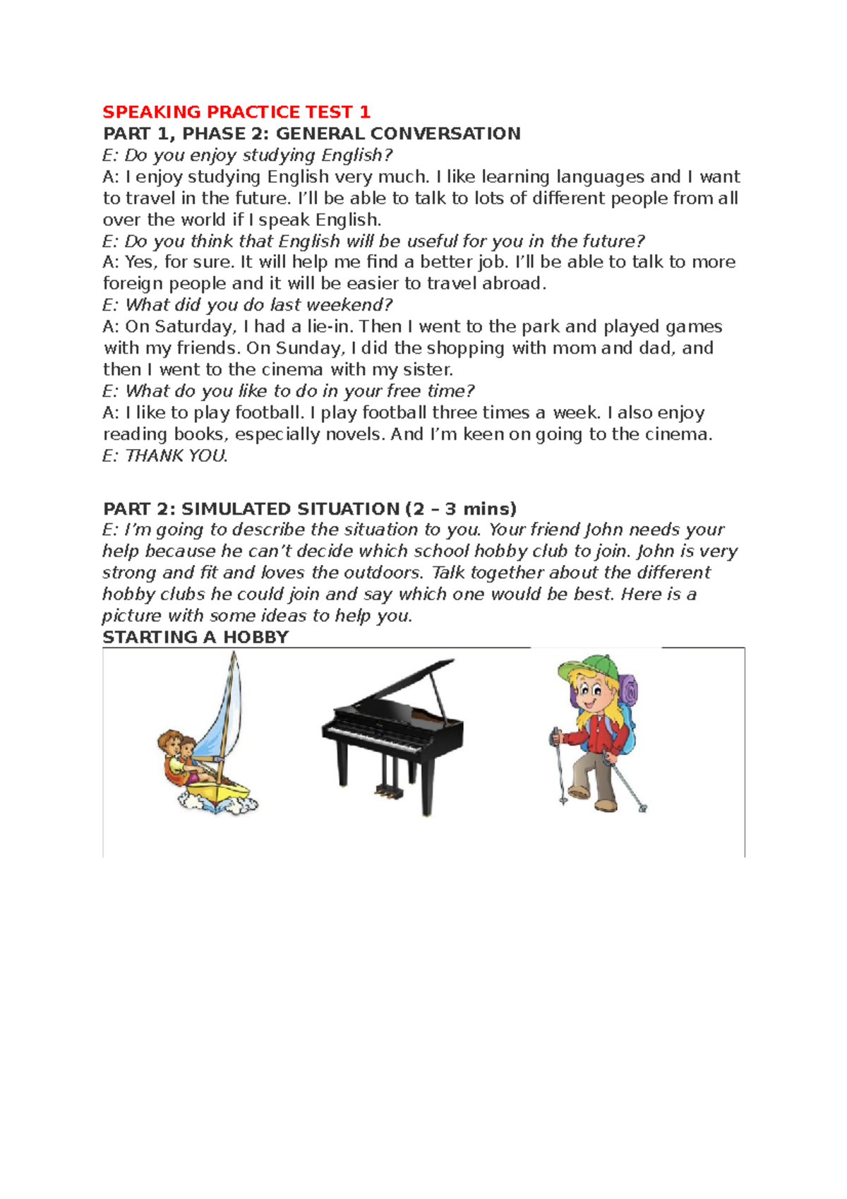 Speaking Practice - trgfvv - SPEAKING PRACTICE TEST 1 PART 1, PHASE 2 ...