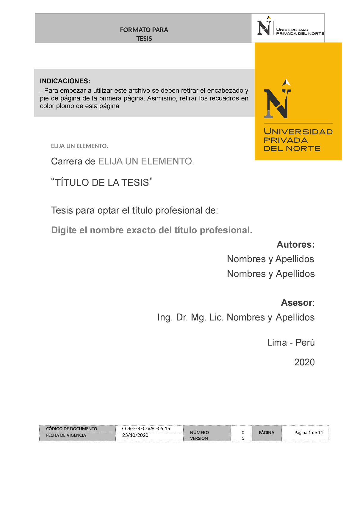 Formato De Proyecto Tesis-UPN - FORMATO PARA TESIS “TÍTULO DE LA TESIS ...