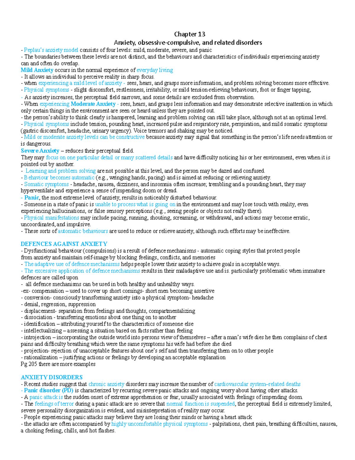 Mental Health Chapter 13 - Chapter 13 Anxiety, Obsessive-compulsive ...