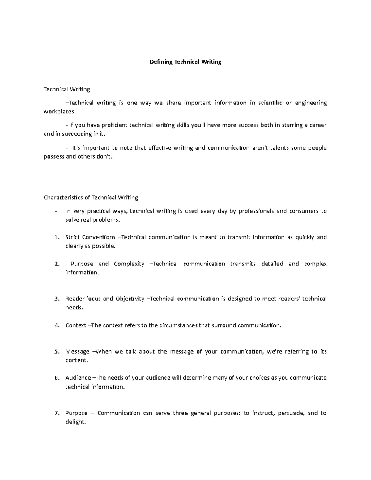 Defining Technical Writing - Defining Technical Writing Technical ...