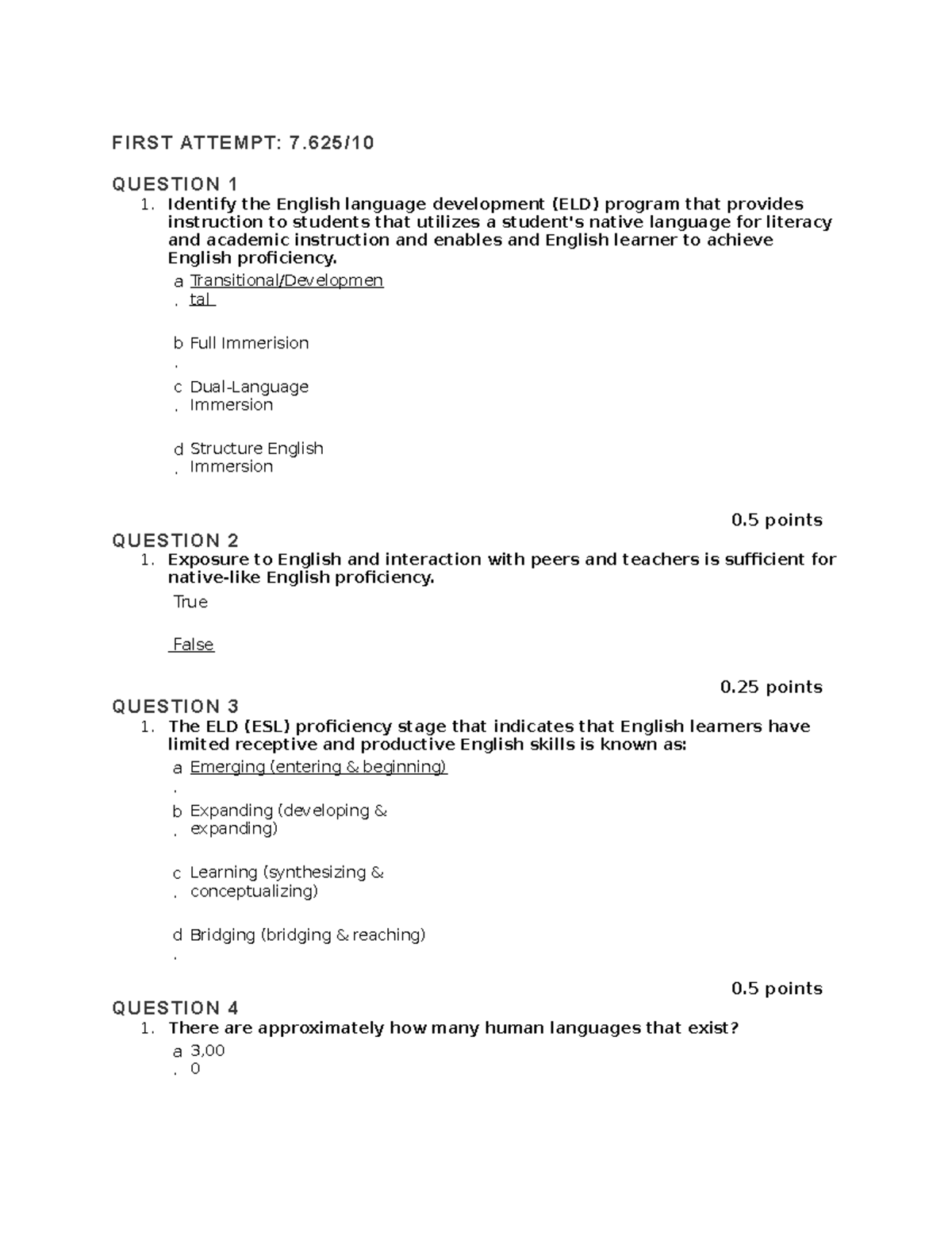 ESPE 5514- Mod. Exit Ticket (Study guide) - F I R S T AT T E M P T: 7 ...