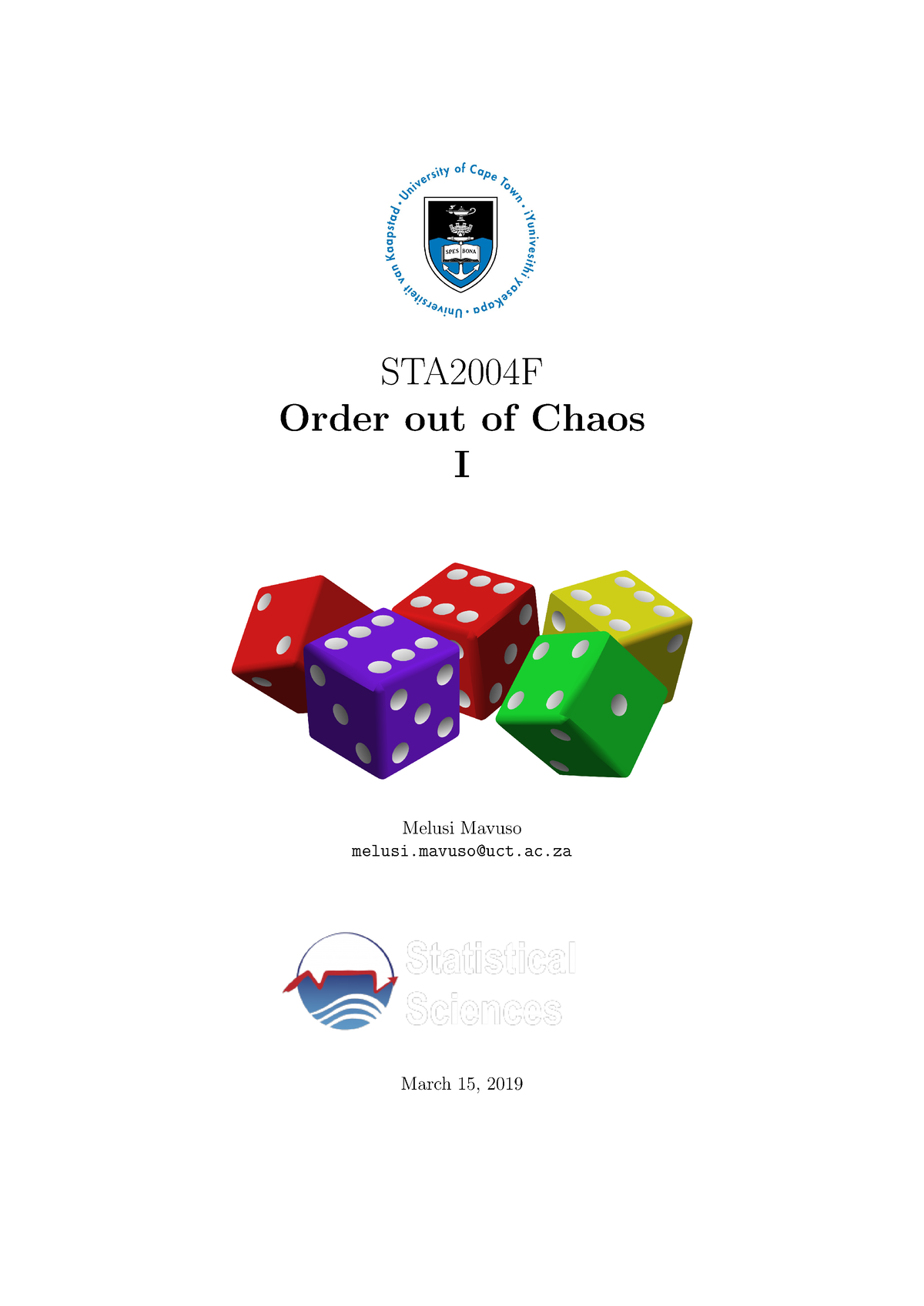 Order Out Of Chaos 2019 - Notes For Probability Theory - STA2004F Order ...