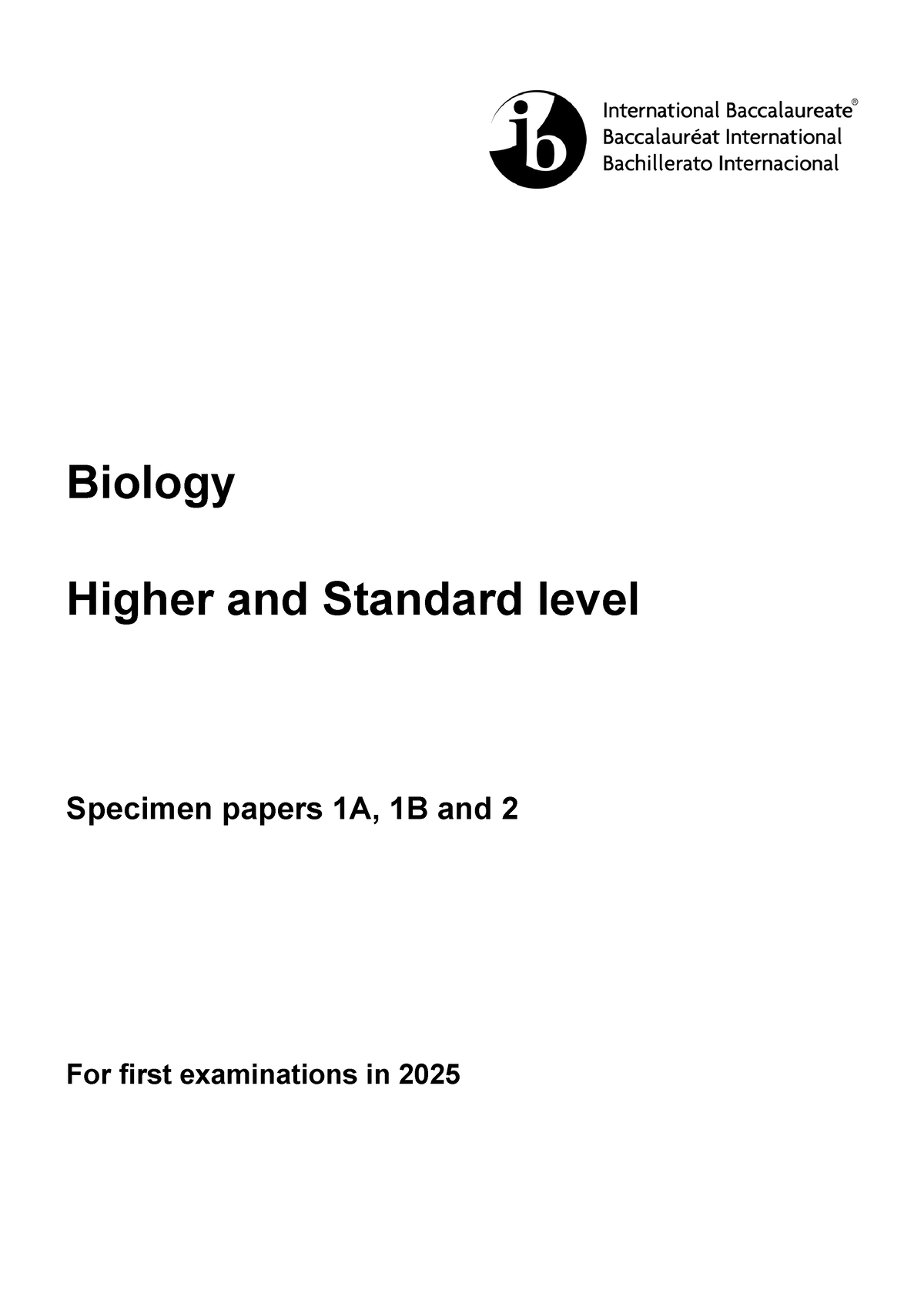 Biology hl sl specimen papers 1a 2b 2 en Biology Higher and Standard