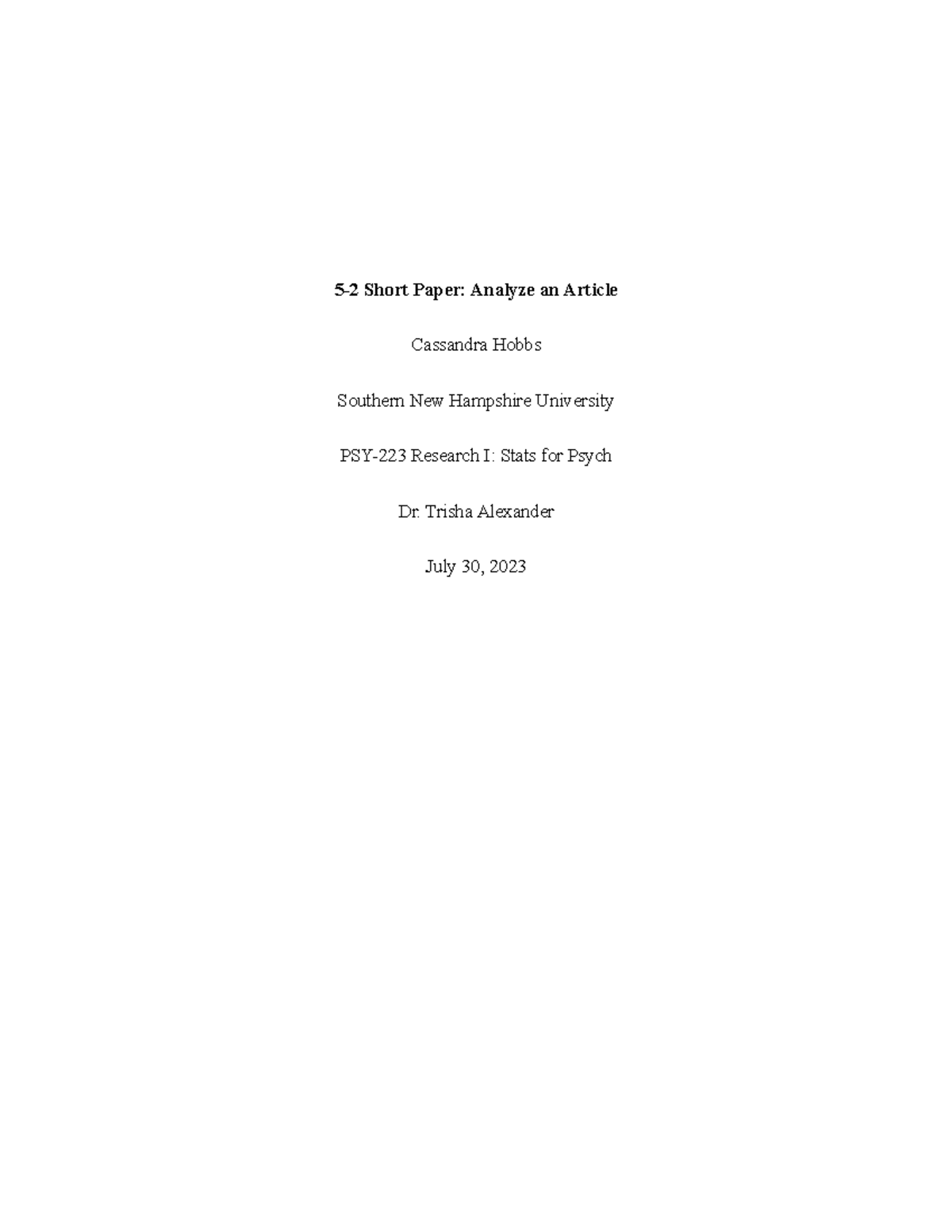 5-2 Short Paper- Analyze an Article - 5-2 Short Paper: Analyze an ...